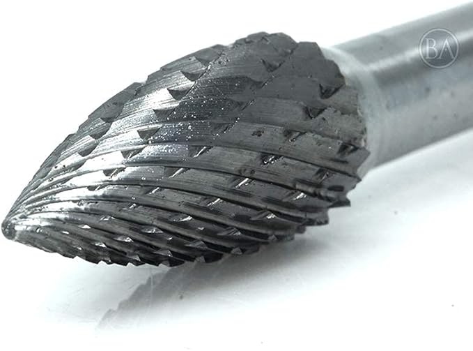 Benchmark Abrasives 6” Pointed Tree Shape Double Cut Tungsten Carbide Die Grinder Bits Metal Deburring Tool Rotary Burr, 1/4 Inch Shaft, Engraving Tool for Woodworking Shaping Carving (SG-3)