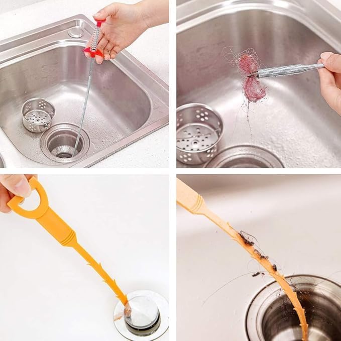 Drain Snake with Bendable Hose & 4 Claws - Flexible Hair Drain Clog Remover Tool for Sink, Toilet, Shower, and Tight Spaces, Grabber Claw Pick Up Reacher for Clogged Drains Cleaning (63in)