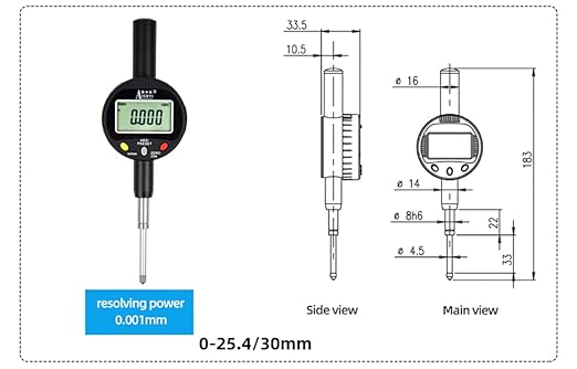Digital dial Gauge, with a Range of 0-1in/25.4mm and a Digital Indicator Accuracy of 0.001mm/0.00005 "Metric and Imperial Measure Tool Electronic Dial Gauge (ACE-Q25)
