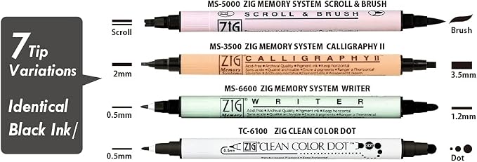 Kuretake ZIG Twin Marker BLACK 4 Assortment set - Image 8