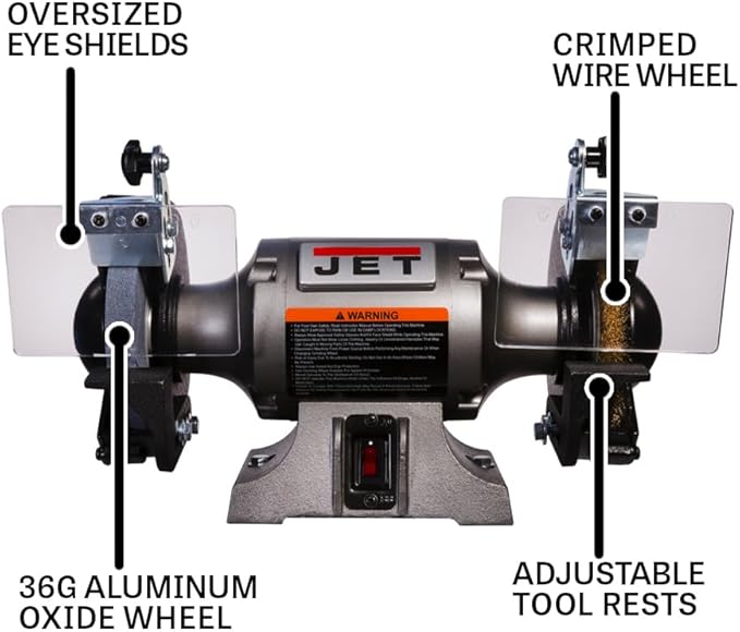 JET 6-Inch Bench Grinder with Wire Wheel, 3450 RPM, 1/2 HP, 115V 1Ph (Model JBG-6W)