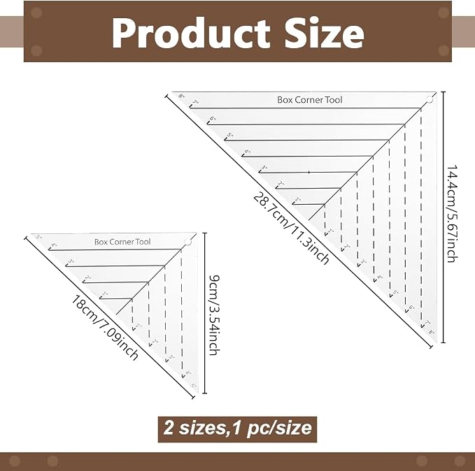 INFUNLY 2pcs Boxed Corner Template Half-Square Triangles 2 Size Acrylic Cutting - Image 2