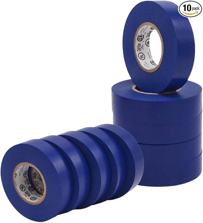 WOD ETC766 Professional Grade General Purpose Blue Electrical Tape UL/CSA Listed core. Vinyl Rubber Adhesive Electrical Tape: 3/4inch X 66ft. - Use at No More Than 600V & 176F (Pack of 10)