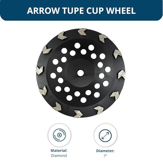 Benchmark Abrasives 7 Inch Concrete Grinding Wheel Arrow Type Diamond Cup Wheel with 5/8"-11 Arbor Hole for Masonry, Natural Stone, Concrete Grinding Wheel - Angle Grinder Attachments (7”)