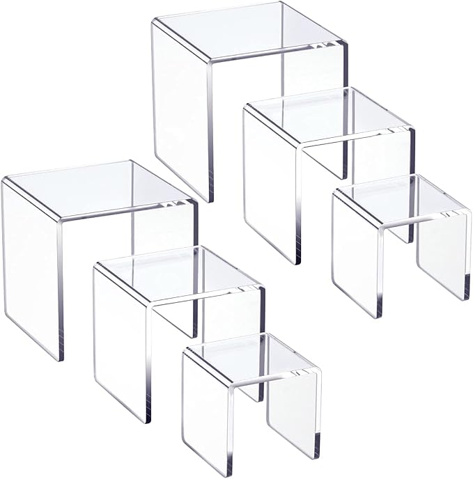 HIIMIEI Clear Acrylic Display Risers 2 Sets, 3-Tier Risers Stands Showcase by HIIMIEI