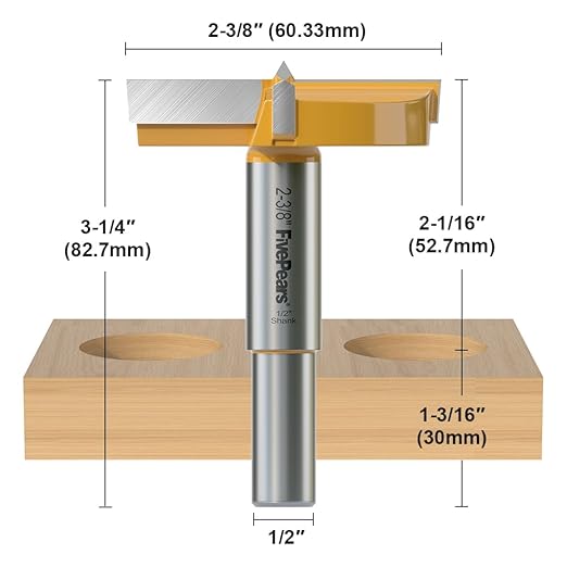 FivePears Forstner Drill Bit 1/2 inch Shank, 2-3/8 inch Cutting Diameter, Carbide Tipped Wood Hole Saw Auger Opener, Hole Opener Hinge Hole Cutter for Woodworking, Plastic, Plywood Products