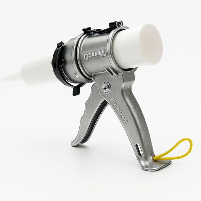 SILIGUN™ PRO Compact 24:1 Caulking Gun - No Drip Caulk Gun - Patent Design - Lightweight Aluminum Frame - Works with all 10 oz Tubes (SILIGUN PRO Scraper Kit)