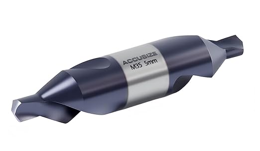Accusize Industrial Tools (#1-#5), SAE 3.15mm-12.5mm, 6 Pc ANSI M35 (H.S.S. +5% Cobalt) TiAlN Coated Center Drill Bit Set, Metric Sizes, 3500-6002
