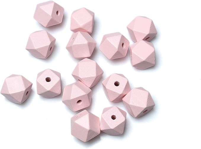 20mm Geometric Wood Beads Light Pink Polygon Wooden Loose Spacer Beads - Image 6