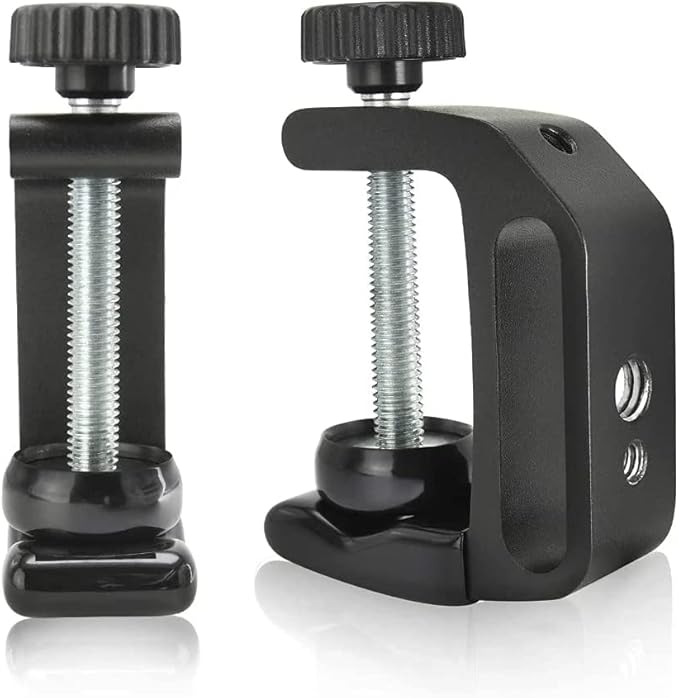 Universal C-Clamp Aluminum Support Clamp Desktop Mount Holder Stand with 1/4" and 3/8" Thread Black(1 Pc)