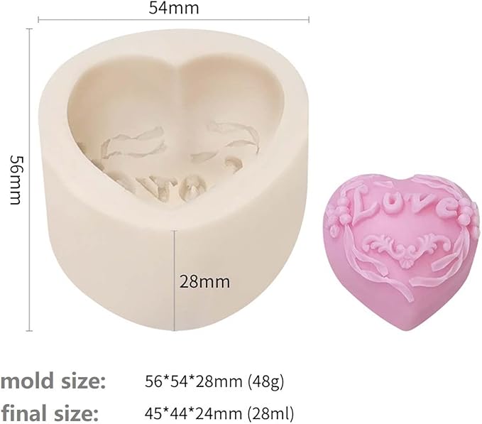 4 Pack Heart Resin Rose Flower Silicone Mold - Image 4