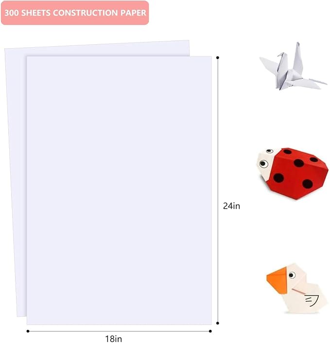 300 Sheets Arts Craft Paper for Drawing 18” x 24” White Construction Paper for - Image 2