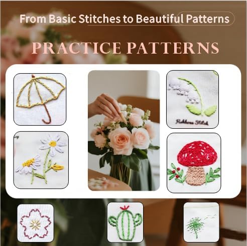 TenDawn Basic Embroidery Starter Kit – 12 Essential Stitches, Fabric Practice - Image 4