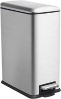 12 Gallon Slim Kitchen Trash Can, Metal Trash Can with Removal Inner Bucket and Soft-Close Lid, Foot Pedal, Stainless Steel Garbage Can 45 Liter, Silver