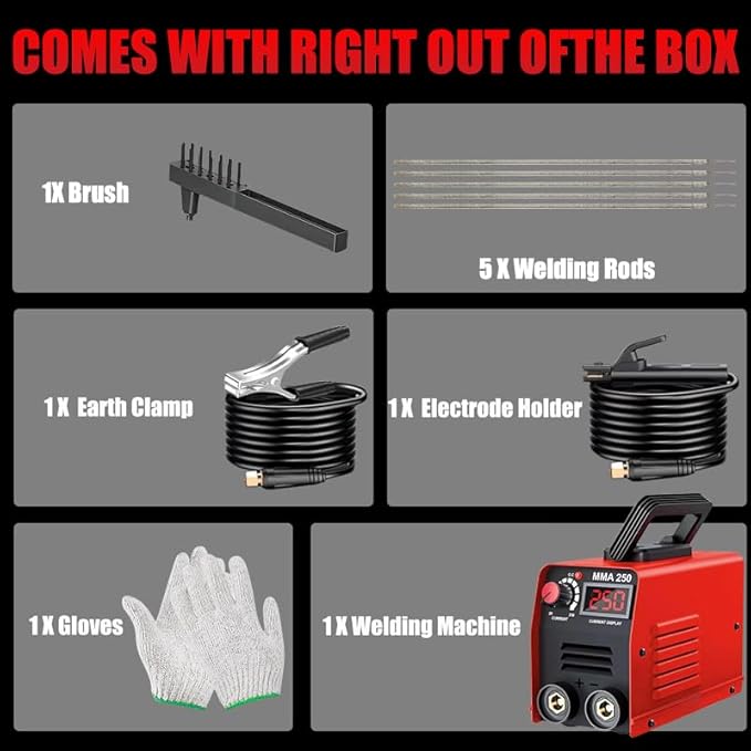 Stick Welder 250A Welding Rods 16 Inches Gloves Welding Machine, Super MINI Welder Portable Hammer, IGBT Inverter Welder Machine 110V, Beginner Hobbyists Home Repairs DIY Projects (Red)