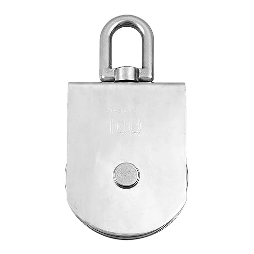 Rocaris M100 Lifting Single Pulley Roller Loading 3300Ibs, 304 Stainless Steel Heavy Duty Single Wheel Swivel Lifting Rope Pulley Block