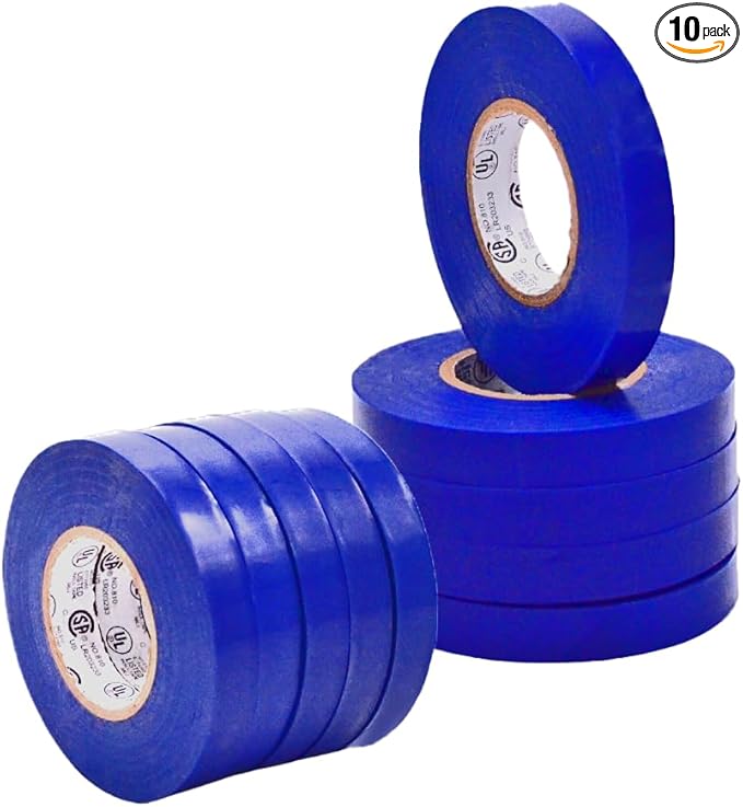 WOD ETC766 Professional Grade General Purpose Blue Electrical Tape UL/CSA Listed core. Vinyl Rubber Adhesive Electrical Tape: 1/2 inch X 66 ft - Use at No More Than 600V & 176F (Pack of 10)