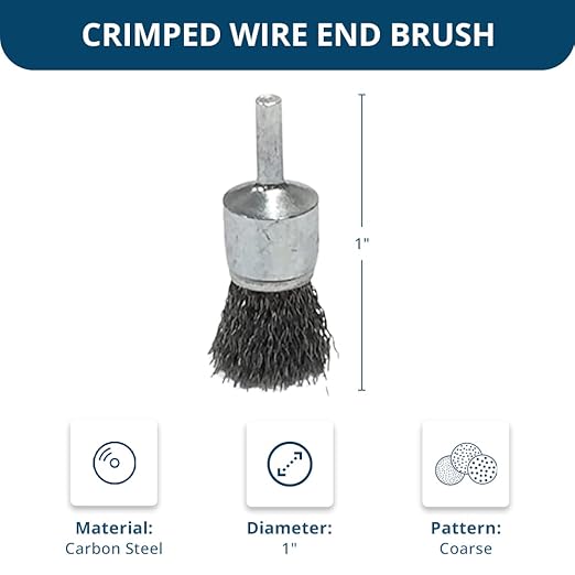 Benchmark Abrasives 1" Crimped Wire End Brush Die Grinder for Cleaning deburring on Cast Iron, Steel, Titanium, Nickel, 1/4" Shank for Rotary Tools (5 Pack) - Carbon Steel