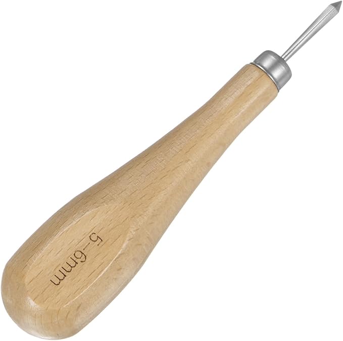 HARFINGTON Handwork Sewing Awl 5mm Rhombus Taper Stitch Leather Punch Hole Tool with Wooden Handle Scratch for Leather Craft Drilling Stitching Repair and DIY Handmade, Log Color