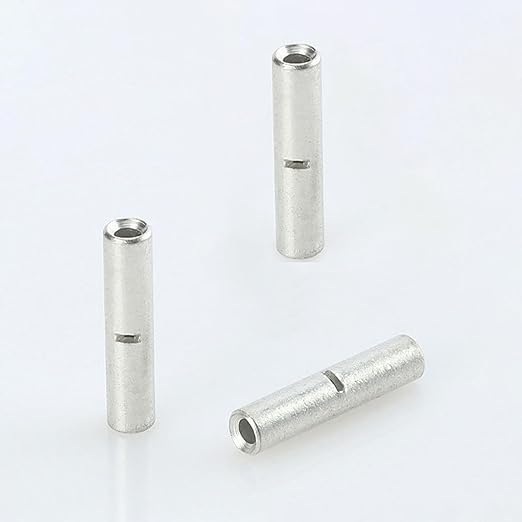 SVAAR 100PCS 22-16 Gauge Non Insulated Butt Connectors 22-16 AWG Uninsulated Butt Splice Connectors Crimp Repair Butt Splices Kit Tinned Copper Marine Grade Seamless Barrel Crimp Butt Splice Terminals