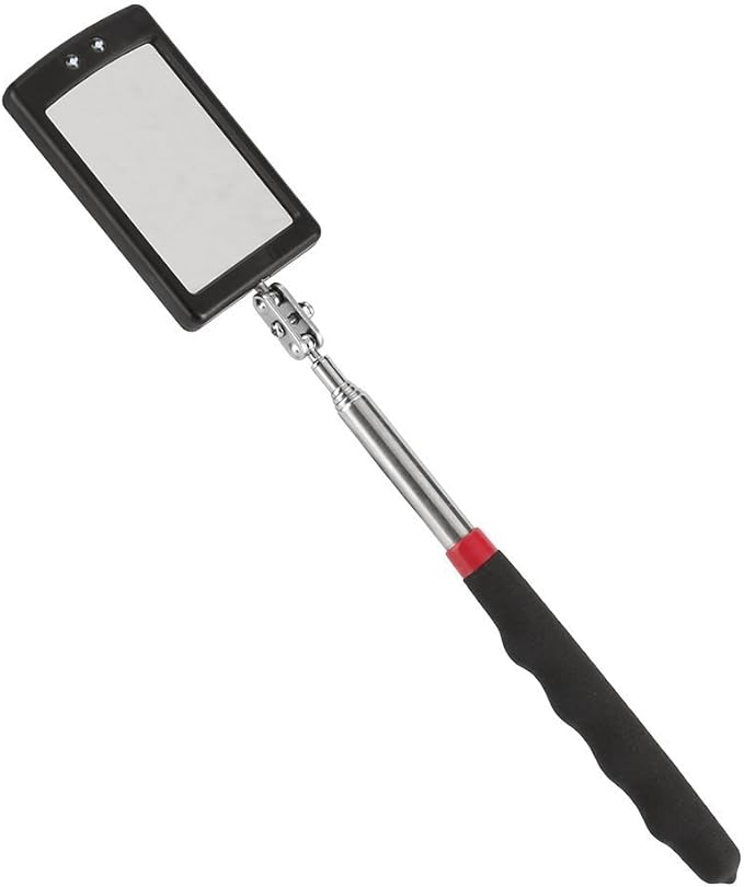 Telescoping Inspection Mirror Mechanics Mirror with 2 LED Lighted, Mirror on a Stick Handle Tool for Checking Observing Vehicle Small Parts,Present for Christmas, Birthday Everyday Carry (2 PCS)