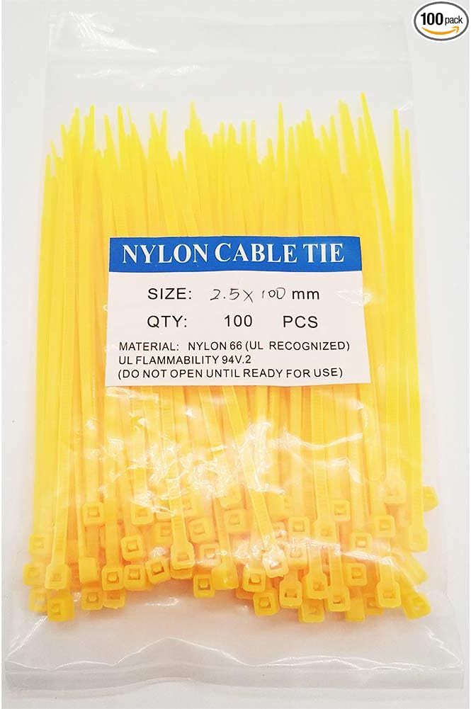 4 Inch Yellow Zip Ties (100 Pieces) 18lb Strength, Nylon Cable Wire Ties