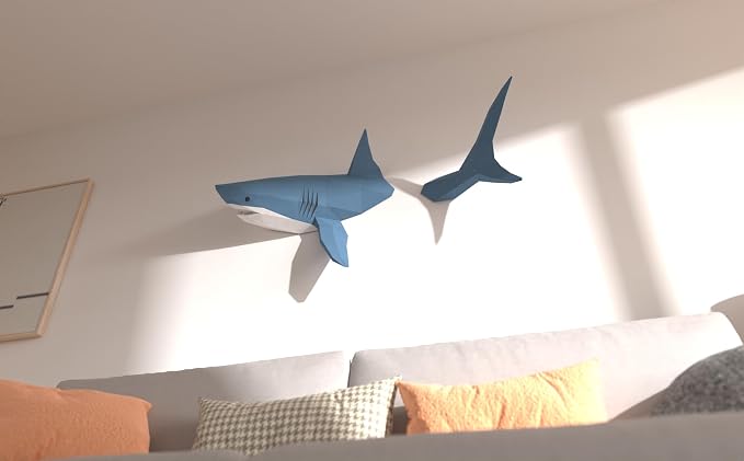 Shark on Wall Paper Sculpture, Left Side, Pre-cut DIY Papercraft Kit, Handmade - Image 7
