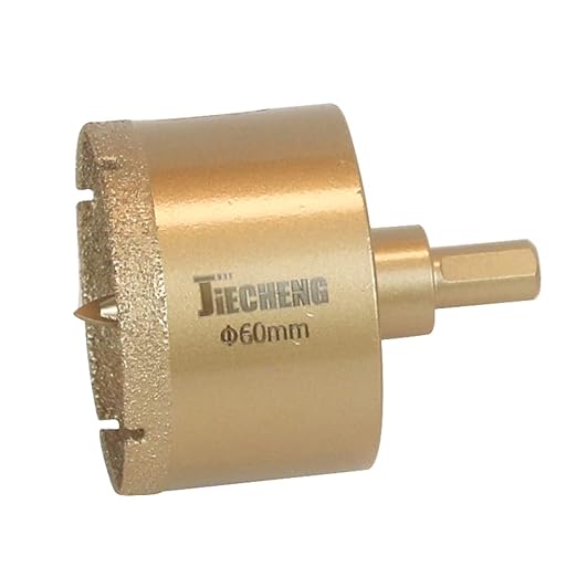 Brazed Diamond 2-3/8 inch Hole Saw with Center Drill Bit for Ceramic,Porcelain,Tile,Glass,Granite Quartz,Marble,Gemstone,Dry Drilling 60mm