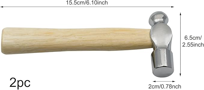 Mini Wooden Handle Round Head Hand Hammer,2 PCS Reinforced Ball Hammers,Round Head Wooden Handle,Escape Tool Hand Hammer for Prying Nails,Woodworking,Repairing,DIY