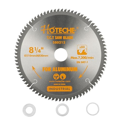Hoteche 8-1/4-Inch Circular Saw Blade for Aluminum 80-Tooth Tungsten Carbide-Tipped Blade High-Performance Professioal Saw Blade for Miter Saw and Table Saws with 1-inch, 13/16-inch, 5/8-inch Arbor