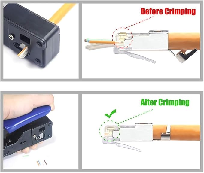 VCELINK RJ45 Crimp Tool Kit for Cat6/Cat7, All-In-One Network Crimper with RJ45 Cat6a/Cat7 Pass-Thru Connectors, Network Cable Tester, Wire Stripper, rj45/rj12/rj11 DIY Repair Set