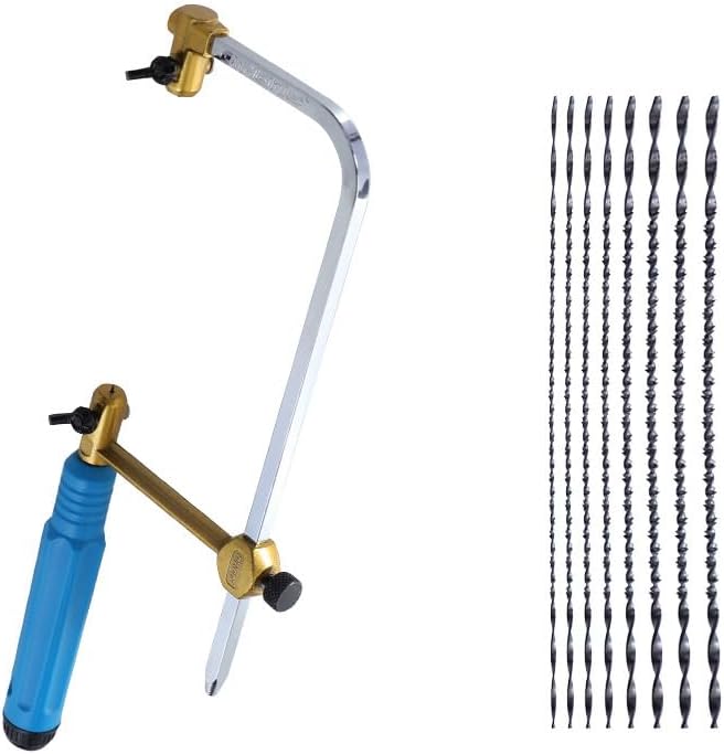 Professional Coping Saw w/ 8 Spiral Blades - for Metal & Woodworking - Fast Precision Cutting for Wood, Plastic, Jewelry Crafting,Mini Wire Saw for DIY Crafting (11" x 4.7")