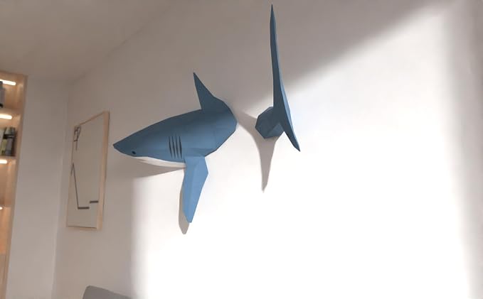 Shark on Wall Paper Sculpture, Left Side, Pre-cut DIY Papercraft Kit, Handmade - Image 9