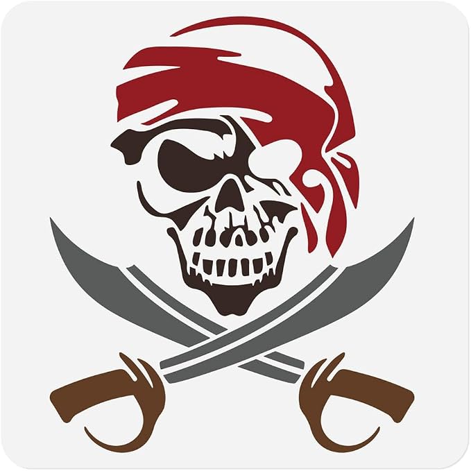 Pirate Skull Stencil Template 11.8 x 11.8 Inch Plastic Reusable Skull Horror by Doodlream