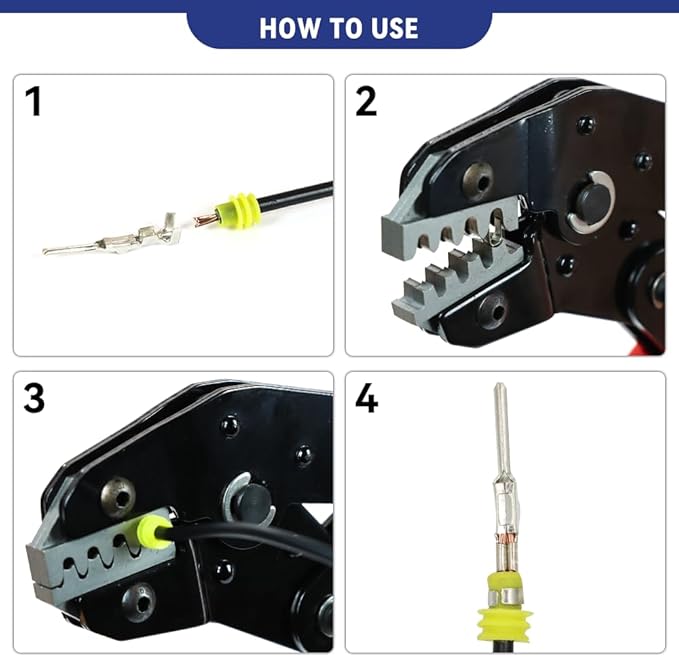 HKS Crimping Tool for AWG 28-18 (0.1-1mm²) Delphi APTIV Terminals, Metri-Pack 150/280/630, APEX 2.8 & AMP Superseal 1.5 - SN-11BO Dual Crimp (Conductor+Seal) with One-Cycle Chrome-Moly Jaw