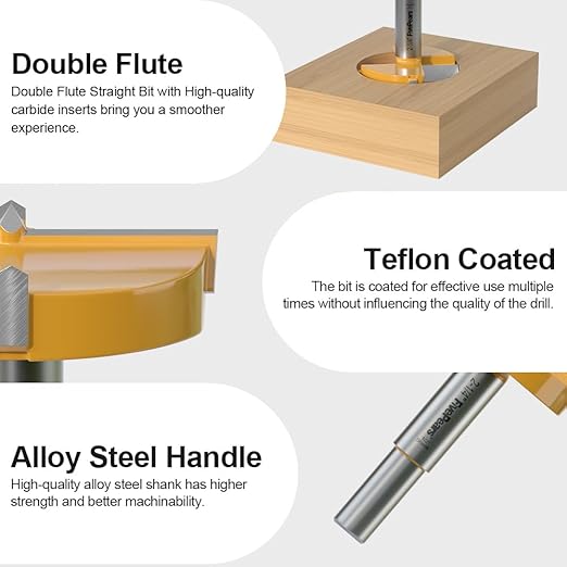 FivePears Forstner Drill Bit 1/2 inch Shank, 2-1/4 inch Cutting Diameter, Carbide Tipped Wood Hole Saw Auger Opener, Hole Opener Hinge Hole Cutter for Woodworking, Plastic, Plywood Products