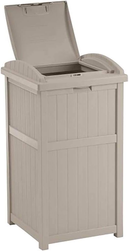 Suncast 4 Pack 15.75" x 16" x 31.6" Trash Hideaway 33 Gallon Resin Outdoor Commercial Garbage Container with Lid for Backyard, Deck, or Patio in Taupe