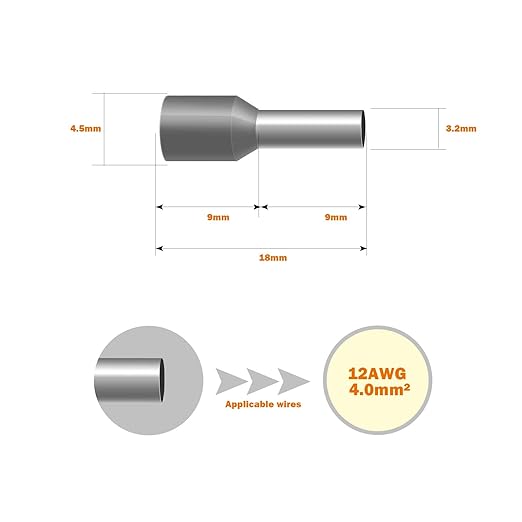 Fidioto Grey 1000pcs AWG12 Wire Ferrules Terminals Kit, Terminal Connector Wire Insulated Cord Pin Ends Terminals for Electric, Industrial, Chemical Industry, Power Control System, etc.