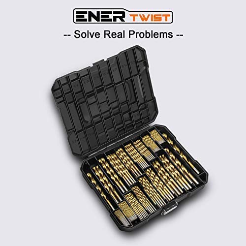 ENERTWIST Titanium Drill Bit Kit Set for Metal and Wood 230-Piece - Anti-Walking 135 Deg Tip Coated HSS from 3/64inch up to 1/2 Inch, ET-DBA-230B