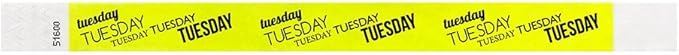 500 WristCo Tuesday Neon Yellow Tyvek Wristbands for Events - ¾” x 10” - Waterproof Recyclable Comfortable Tear Resistant Paper Bracelets Wrist Bands for Concerts Festivals Admission Party