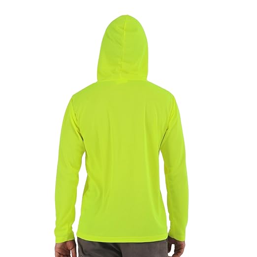 Breathable Work Long Sleeve Sun Shirt Hoodie, Sun Protection Shirts Quick Dry Hooded, Mens Construction Shirts with Hood Lightweight Yellow XL