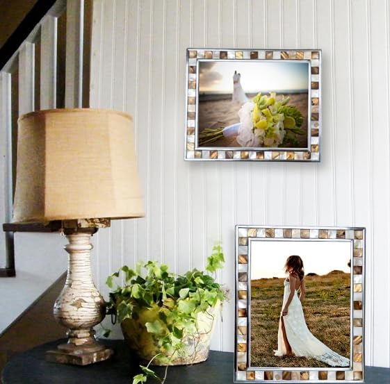 Silver Plate 8x10 Picture Frame, Mosaic Glass Photo Frame - Image 3