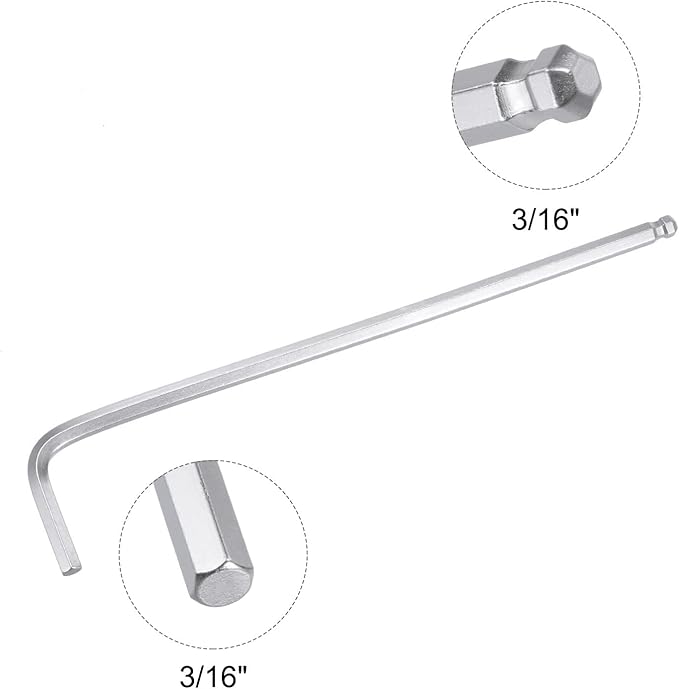 TOP-VIGOR 5Pcs 3/16" Ball End Hex Key Wrench, L Shaped Long Arm Allen Wrench for Household DIY, Professional Machine Repairing, CR-V