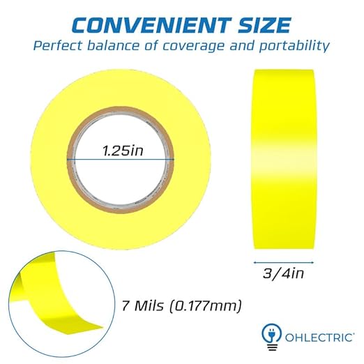 OHLECTRIC Professional Grade Vinyl Electrical Tape (20 Pack) Yellow - 7 Mil Thick Flame-Retardant, Heat & Weather Resistant 3/4 Inch x 60 Feet | Ideal for Contractors & Electricians