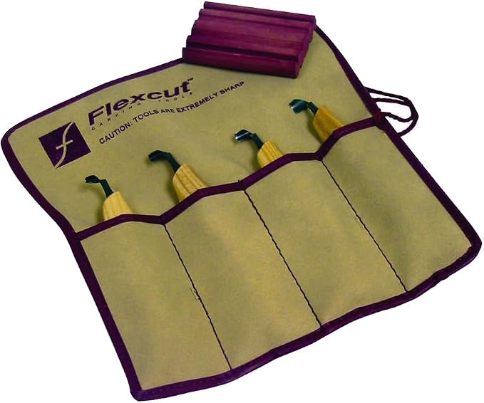 Flexcut Wood Carving Tools | Left-Handed Scorp Set of 4 Scorp Gouges | Includes by Flexcut