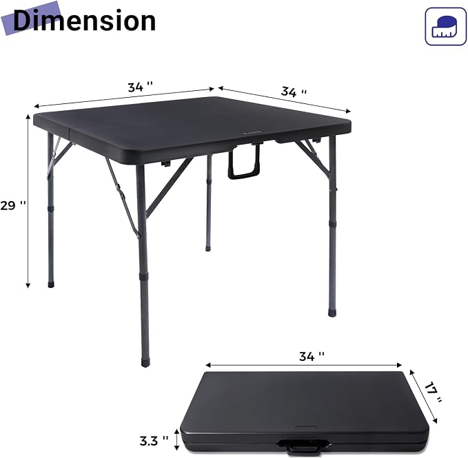Byliable 34" Square Folding Card Table, Fold-in-Half Utility Dining Portable - Image 3