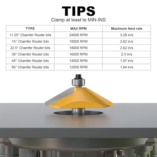 6Pcs Chamfer Router Bits Set 1/2 Inch Shank Carbide Edge Forming Bevel Router Bit with Bearing, Chamfer Bit Miter Angle Milling Cutters Tool, 11.25, 15, 22.5, 30, 45, 60 Degree