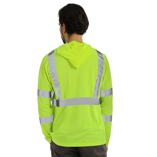 sesafety Safety Long Sleeve Construction Shirts for Men, Class 3 High Visibility Safety Shirt Work, Hi Vis Reflective Shirts with Hoodie Breathable Yellow 4XL