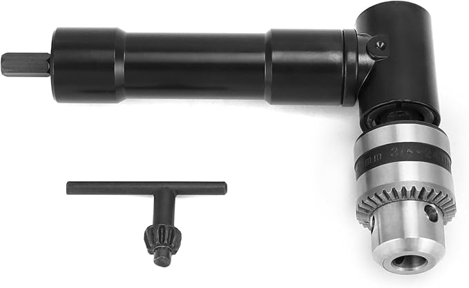 QWORK 90 Degree Right Angle Drill Attachment Adapter with 8mm Hex Compatibility for Power and Hand Drills