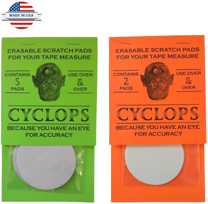 CYCLOPS Erasable Scratch Pads for Tape Measure, Construction, Woodworking Tool - Jobsite Tough, Made in the USA - 2 Pads - Write Measurements & Notes - Great Stocking Stuffer, Gift for Men & Women
